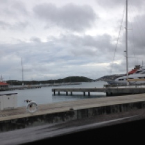 Overcast view of the marina from Fresh Bistro at Yacht Haven Grande